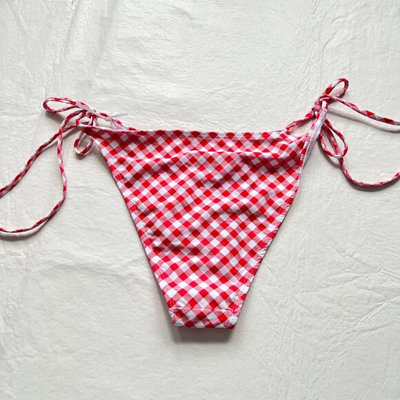 Betty Jade bikini bottoms XL red white gingham side tie plaid swimsuit string - Picture 2 of 3